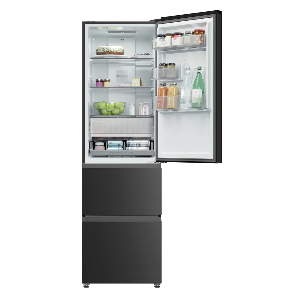 Haier HTR3518ENMTK 3D Series 3 60/40 Fridge Freestanding Frost Free Freezer Black