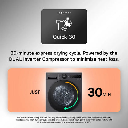 LG RHX7010TBB AI Dry 10kg Dual Inverter Heat Pump Tumble Dryer Black