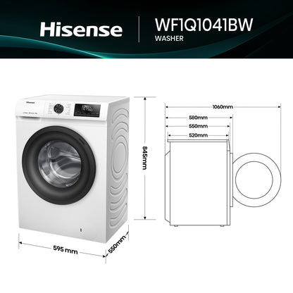 Hisense 1Q Series WF1Q1041BW 10kg 1400 Spin Front Load Washing Machine White - A Rated