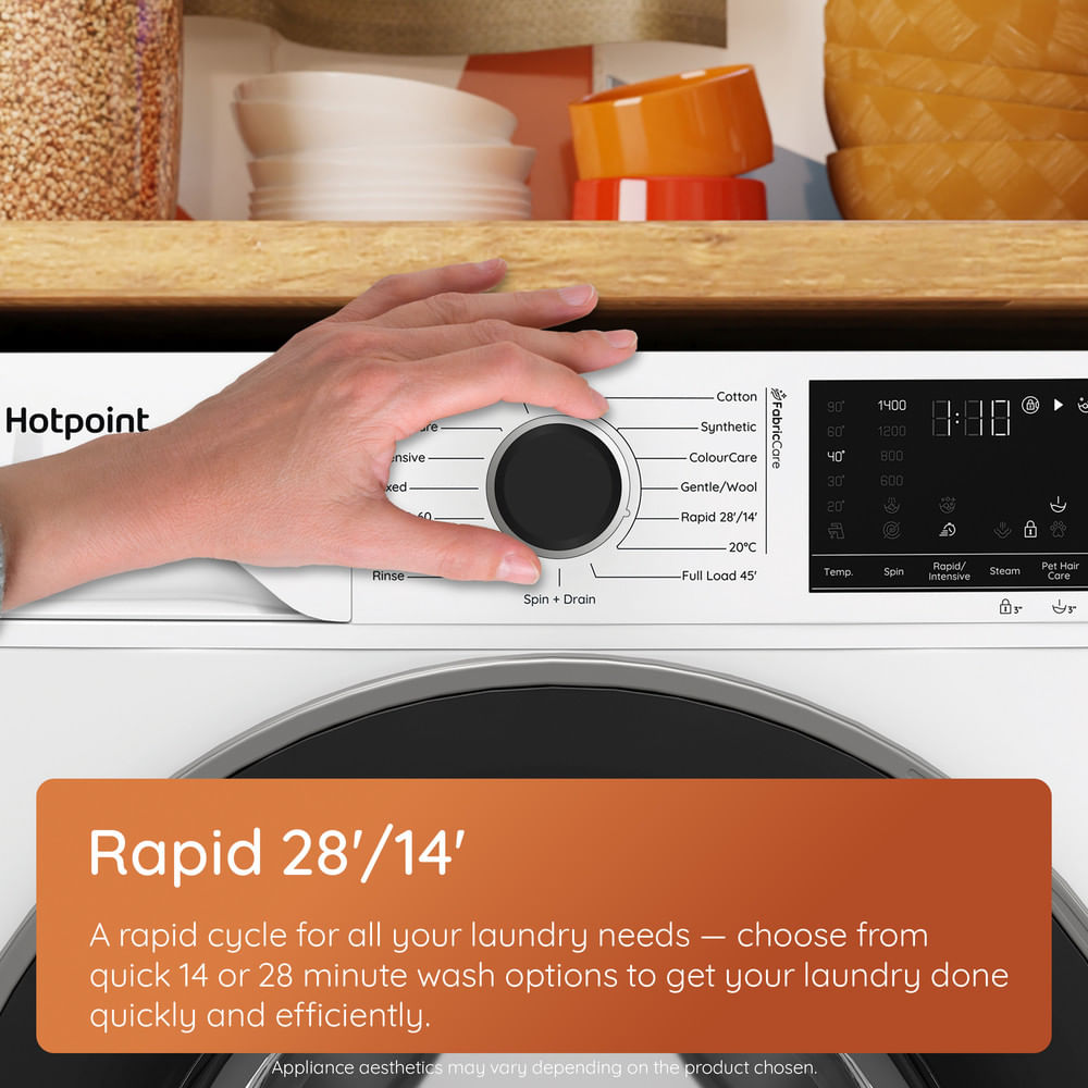 Hotpoint HB 103G CARE UK Freestanding 10kg 1400rpm Washing Machine with PetHairCare Grey HB103GCAREUK