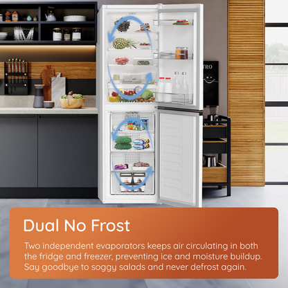 Hotpoint HPK 26403W XP5UK Freestanding Dual No Frost 70/30 Fridge Freezer with Even Flow Brushed Steel HPK26403WXP5UK