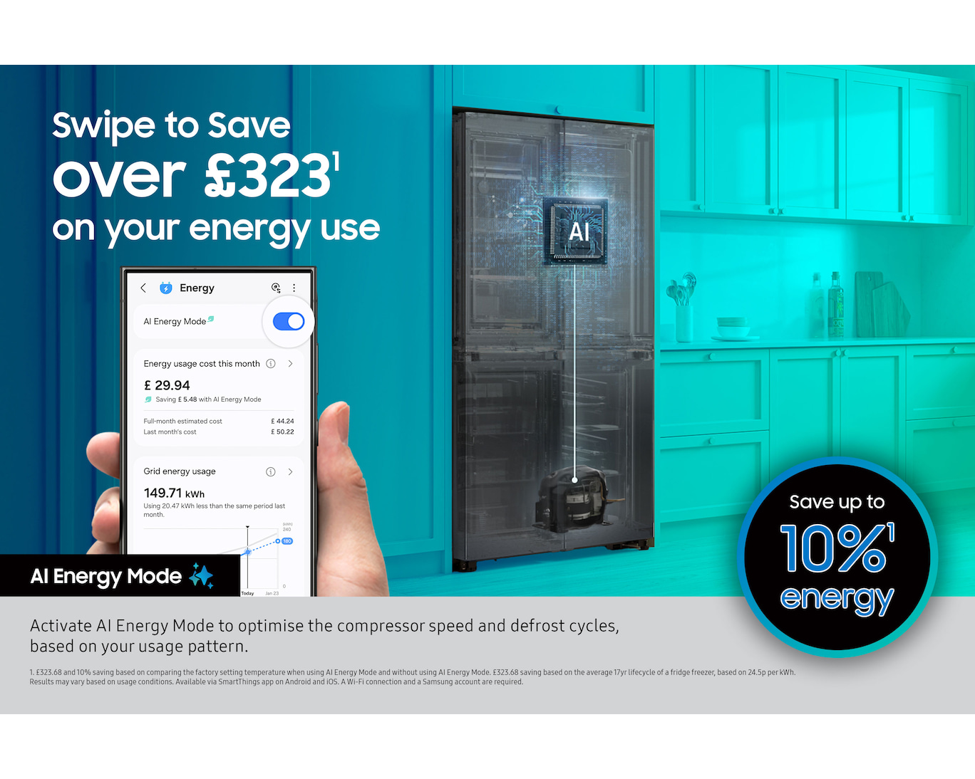 Samsung Bespoke AI RF65DG9H0EB1EU Family Hub 636L Total No Frost American Fridge Freezer Black