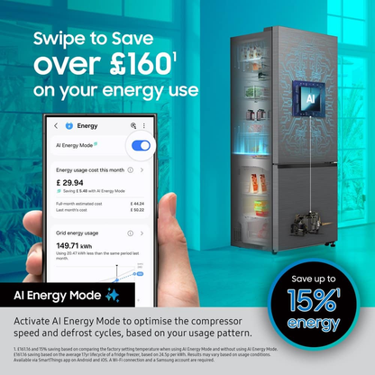 Samsung Fridge Freezer RB38C636DB1/EU Series 6 SpaceMax 70/30 Smart Non Plumbed Frost Free Black - Clearance